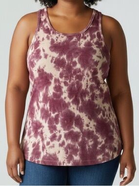 Fila Size 1X Tie-Dye Scoop Tank Top - Burgundy and Cream